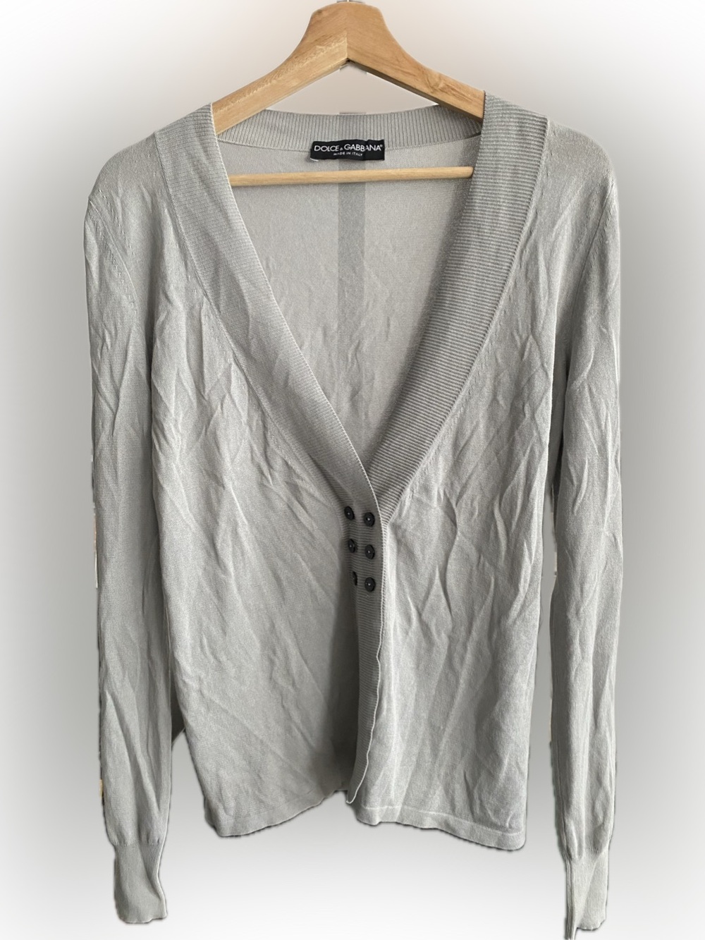 Dolce & Gabbana Light Gray Button-Front V-Neck Cardigan